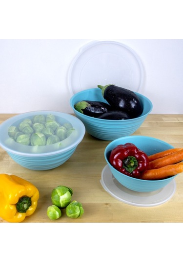 Ceronni Galaksi Desenli Kapaklı Kase 3lü Set 3lt 2lt 1lt Turkuaz Turkuaz