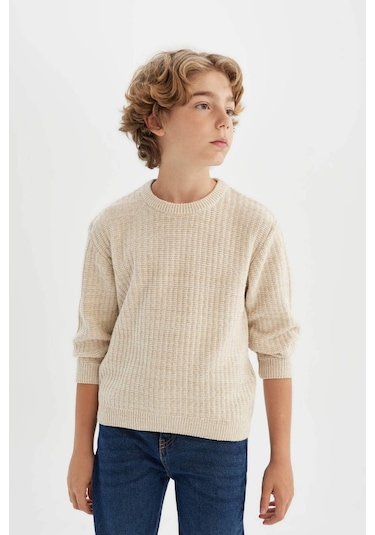 Defacto Erkek Çocuk Bej Bisiklet Yaka Basic Düz Triko Kazak C9468A824AUBG302 Defacto Erkek Çocuk Bej Bisiklet Yaka Basic Düz Triko Kazak C9468A824AUBG302