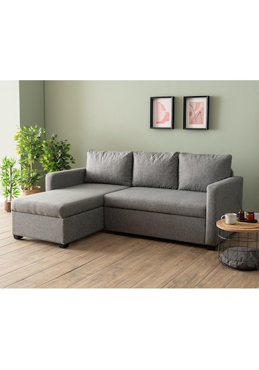 Pafu Kado Yataklı Köşe Koltuk Takımı - Keten Açık Gri Açık Gri