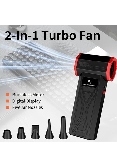 Fochsia Aicevoos Şarj Edilebilir Yüksek Hız Turbo Jet Fan Toz Üfleme Aleti Vakum Aksesuarlı Siyah