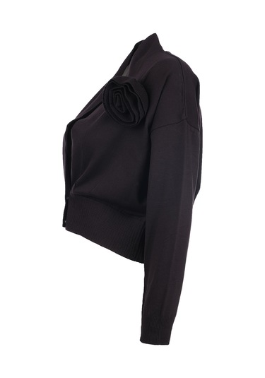 Unique Mode Minimalist V Yaka Uzun Kol Kadın Crop Hırka Siyah