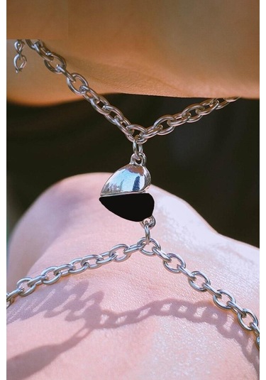 Siyah Beyaz Birleşen Kalpli Sevgili Bilekliği 1 Çift Bbb14 Çok Renkli