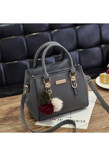 Kadınlar İçin Şık Küçük Çanta, Düz Renk Çapraz Çanta, Ponpon Topu Kolye İle Zarif Üst Sap Siyah