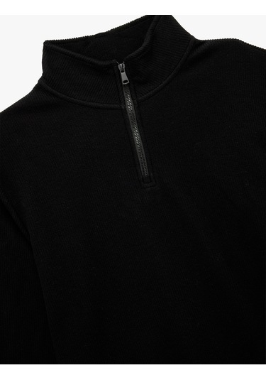 Koton Uzun Kollu Ribanalı Yarım Fermuarlı Sweatshirt Siyah 6wam70096mk Siyah