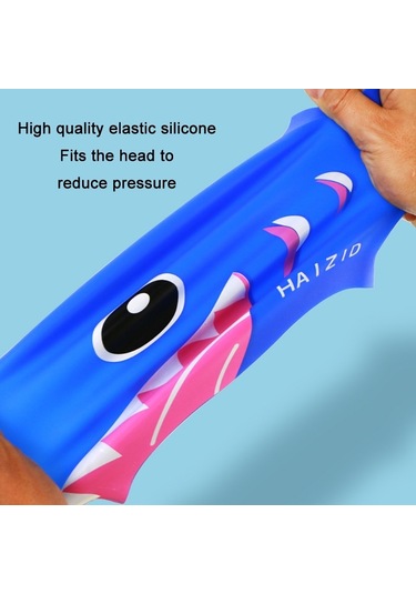 Haızıd Sevimli Karikatür Su Geçirmez Silikon Çocuk Yüzme Kap Köpekbalığı Dişi Pembe