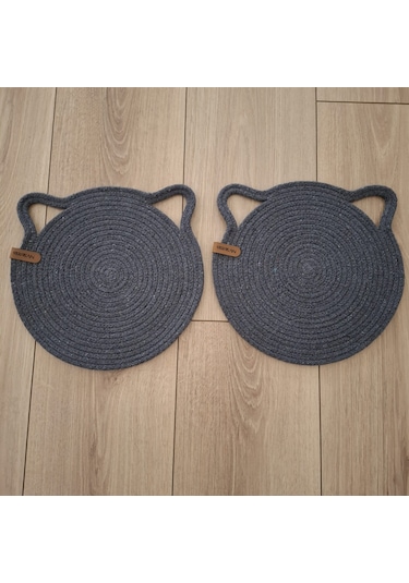 Antrasit Kedi Evcil Hayvan Mama Paspası / Pamuk Ip Hasır Kedi 26