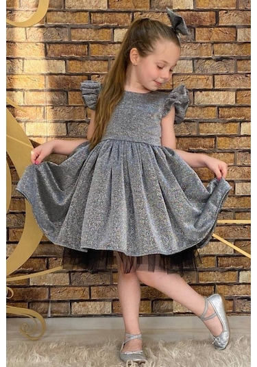 Riccotarz Kız Çocuk Parıldayan Gümüş Elbise 220210303 Gümüş