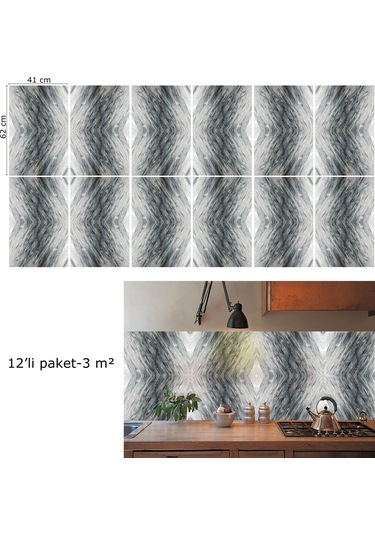 Tink Kendinden Yapışkanlı Çizgili Gri Desenli Pvc Panel 41x62 Cm