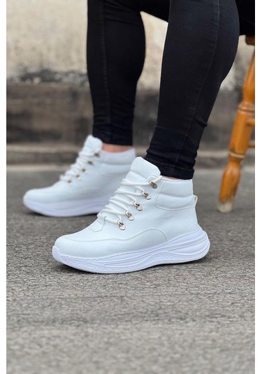 Wagoon Wg035 Beyaz Yüksek Taban Yarım Bilek Bot