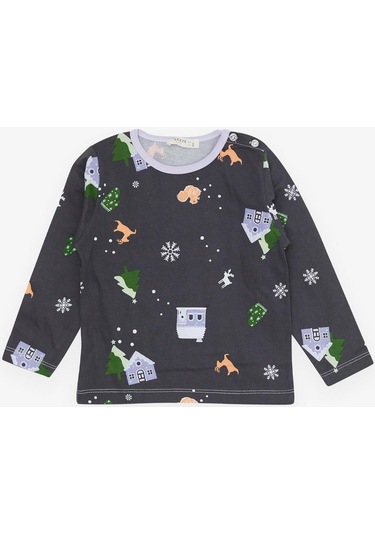 Breeze Kız Bebek Pijama Takımı Yılbaşı Temalı 9 Ay-3 Yaş, Antrasit-antrasit Antrasit