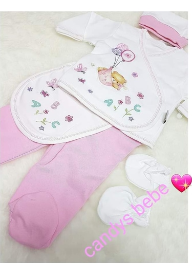 Candys Bebe Ayıcık İşlemeli Yakım Beyaz  - Pembe Beyaz - Pembe