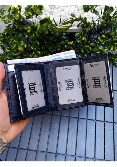 Bayderi Cortez Hakiki Deri Extra Kartlıı Erkek Cüzdan - Lacivert