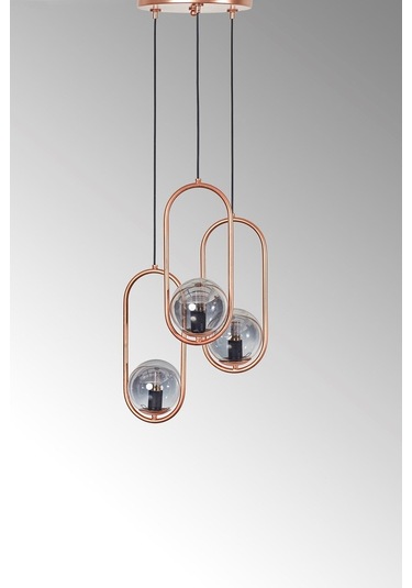 Luzarana Zenga 3 Lü Bakır Metal Gövde Füme Camlı Tasarım Lüx Avize Çok Renkli