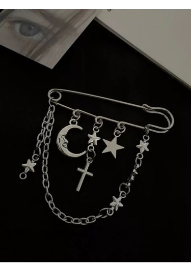 Slubov'u Büyük Dekoratif İğneli Broş Yıldız, Büyük Dekoratif İğneli Broş Ay 230061432 Gri