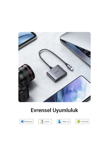 Ugreen Type-c To Sd Micro Sd/tf + Usb 2.0 Kart Okuyucu Adaptör, 80798