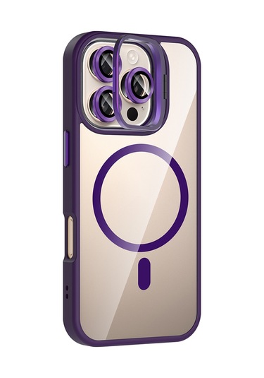 Mobilefix Iphone Uyumlu 16 Pro Max Kılıf Standlı Ve Kamera Lens Hediyeli M-safe Şarj Özellikli Kisamarka Desert Titanyum