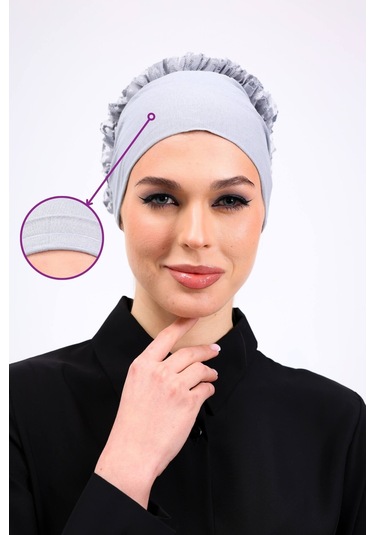 Kaymayan Fırfırlı Silikonlu Dikişsiz Bone - Kaymaz Kadın Tesettür Bağlamalı İç Bone-açık Gri Açık Gri