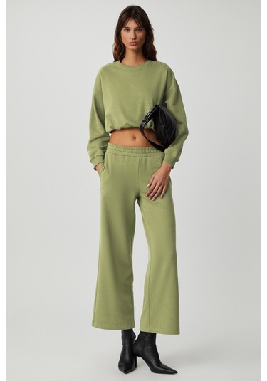 DEWANNA Kadın Uzun Kollu Crop Yeşil Eşofman Takımı