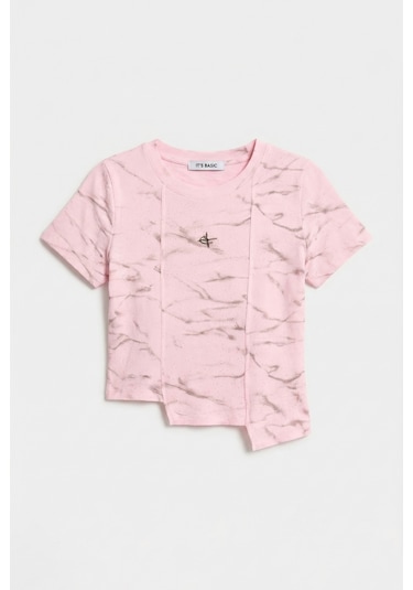 Itsbasic Kadın Pembe W5 Aksesuar Detaylı Asimetrik Kesim Crop Top