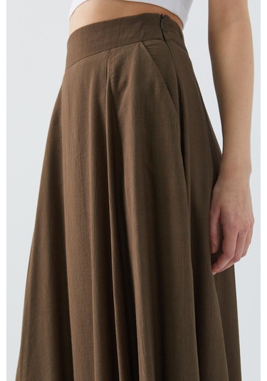 4631 Kadın Parçalı Kloş Etek Haki Haki