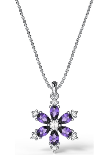 925 Ayar Ametist Taşlı Rodyum Lotus Çiçeği Gümüş Kolye Rn10303 Gümüş