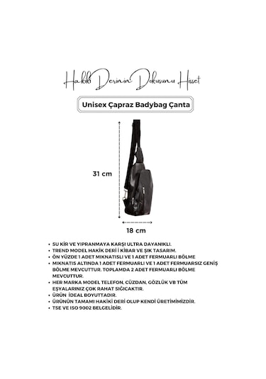 Unisex Siyah Hakiki Deri Çapraz Badybag Omuz Ve Göğüs Çantası Usb Çıkışlı siyah
