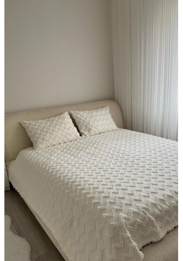 Çeyiz Diyarı Lumpa 2 Parça Tek Kişilik Pike Takımı Krem Krem