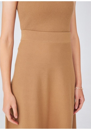Peraluna Kloş Kesim Kaşmir Karışım Diz Altı Triko Etek Camel Camel