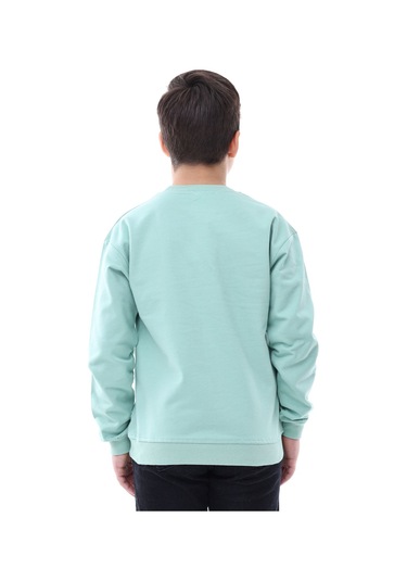 Basic Bisiklet Yaka Şardonlu Çocuk Sweatshirt 3-10 Yaş Krem Su Yeşili