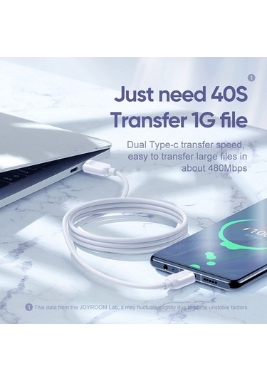 Sandwich Beyaz Joyroom 60w Pd Hızlı Şarj C Type-c To Type-c Kablo, 1m Uzunluk, Tpe Malzeme, S-m412 Modeli