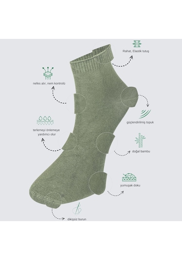 Kral Socks Erkek Bambu Patik Düz Desen 5 Çift Dikişsiz Çorap Seti Çok Renkli