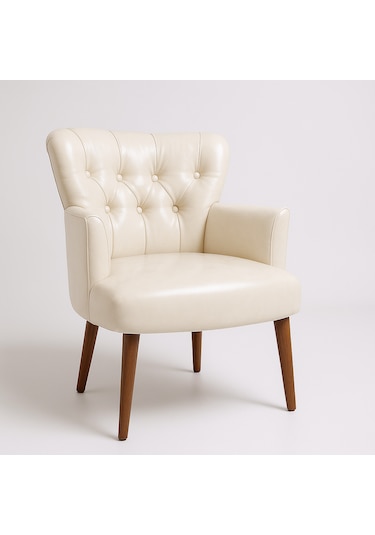 Roma Berjer - Modern Tekli Koltuk - Deri Kumaş - Krem