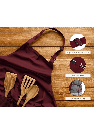 2 Paket Önlük, 2 Cepli Ayarlanabilir, Su Ve Yağa Dayanıklı Bordo, 2 Paket Diğer