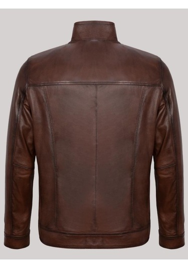 Hakiki Kuzu Derisi Dört Cepli Erkek Deri Ceket Kahverengi Kahverengi