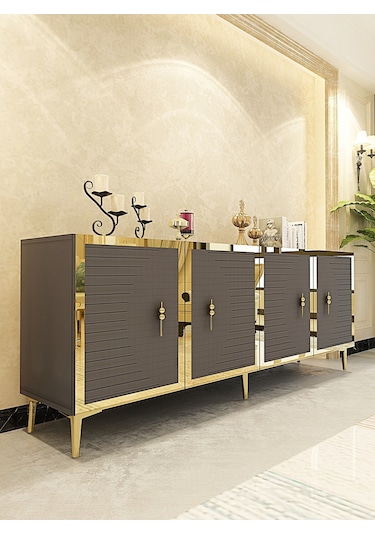 Ka1801ag Tuna Konsol, Tv Sehpası Antrasit-gold 180cm Antrasit / Koyu Gri - Gold