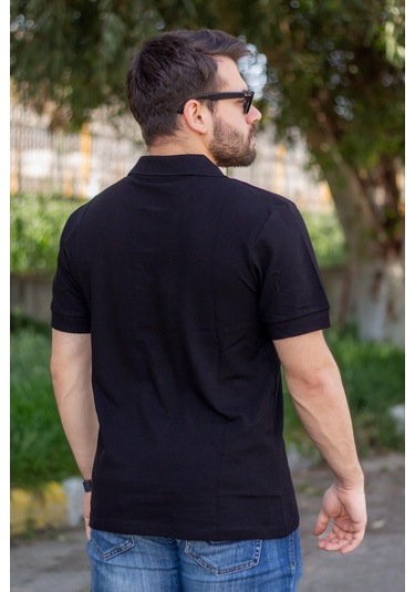 Erkek Siyah Rahat %100 Pamuk Ribana Kol Polo Yaka T-shirt 24eplypope 001