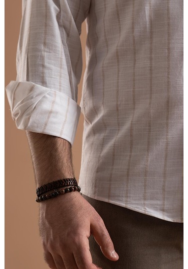 Evrytime Slimfit Pamuklu Çizgili Yaka Düğmeli Uzun Kol Erkek Yazlık Gömlek 001