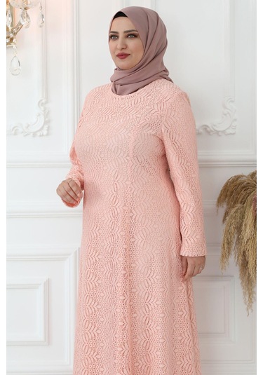 Amine Hüma YaprakTesettür Elbise Somon - Somon