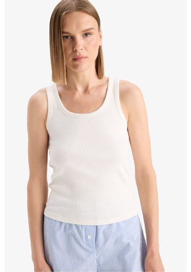 Defacto Regular Fit Yuvarlak Yaka Kolsuz Ribana Pijama Üstü-fall İn Love F0110ax25smer98 Ekru