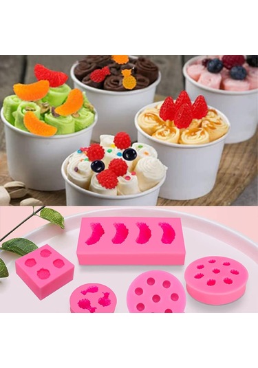 Pxcl 5 Adet Meyve Silikon Kalıp Fondan Meyve Şekilli Jöle Kalıpla Pembe
