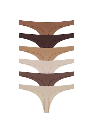 Lazer Kesim Kadın Tanga Külot 6'lı Paket Renkli-2 Çok Renkli