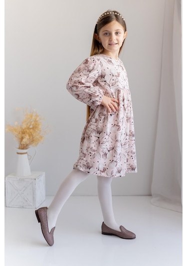 Zeyland Kız Çocuk Desenli Dokuma Elbise-Pembe