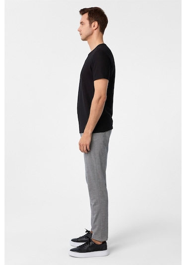 Siyah Slim Fit Armürlü Bisiklet Yaka Tişört-37262 Siyah