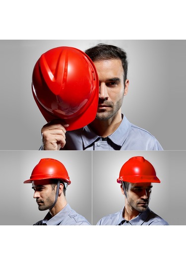Symbee Kırmızı Abs Malzeme İş Yeri Kaskı - Konforlu, Nefes Alıcı Delikli, Çok Nokta Tamponlu, Yüksek Performans Döner Tip