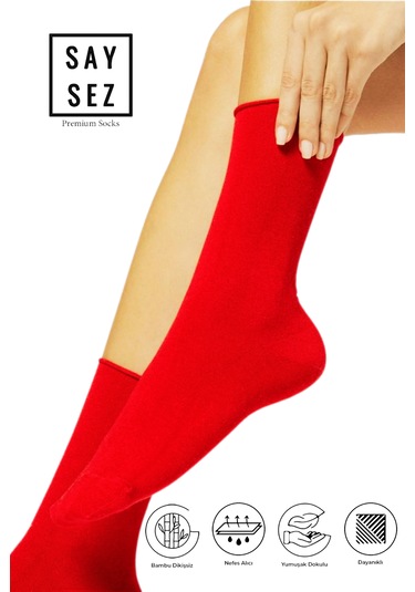 Bambu Kadın Lastiksiz Kırmızı-beyaz-siyah Dikişsiz Çorap 3'lü Pkt Çok Renkli