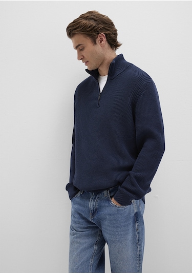 Mavi - Yarı Fermuarlı Dik Yaka Lacivert Kazak 0710268-82318 Lacivert