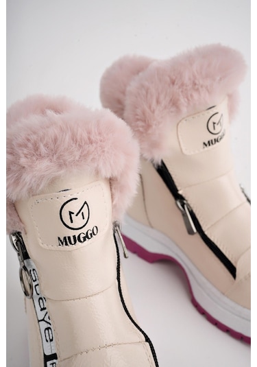 Muggo Bubble Garantili Kaymaz Taban İçi Kürklü Yandan Fermuarlı Çocuk Bot Pudra