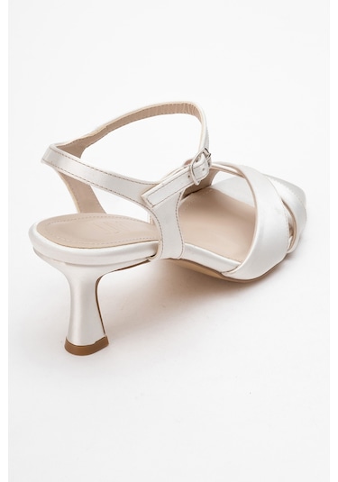 Melin Sedef Saten Çapraz Bantlı Kadın Topuklu Ayakkabı Sedef