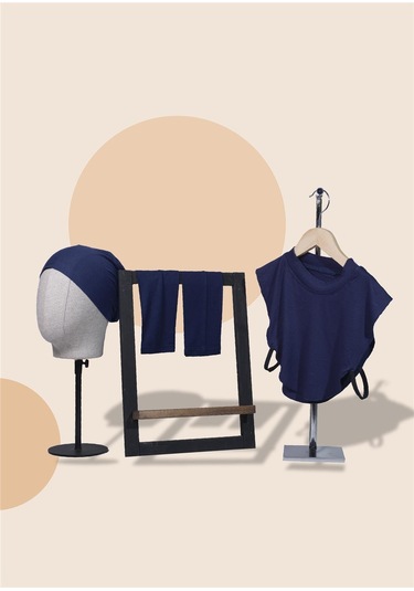 Lacivert Kolluk Boyunluk Bone Pratik 3'lü Set Viskon Kumaş Düz 1012 02 Lacivert