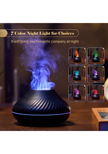 Vkemall Ev İçin Simülasyon Alevli 7 Renkli Işıklı Aromaterapi Nemlendirici, Otomatik Kapanma Özelliğiyle Saf Hava Sağlar